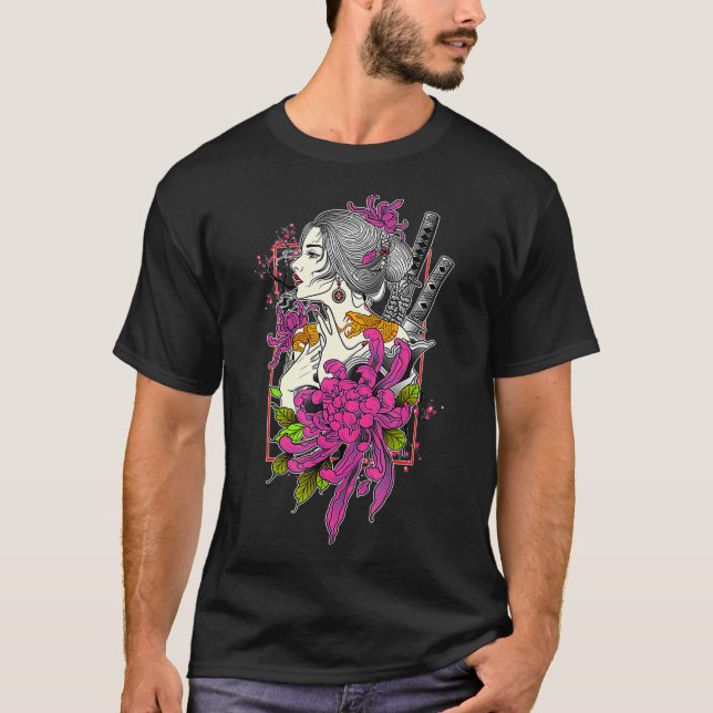 Camiseta Chica samurai japonés: cereza Sakura (Anverso)