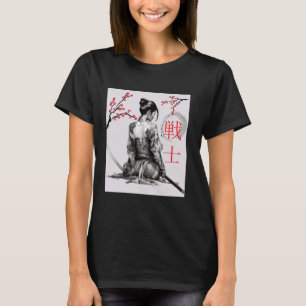 Camiseta Chica Samurai Japonés Cherry Blossom Woodblock Art