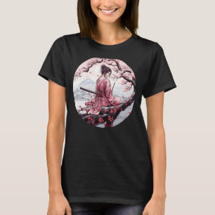 Camiseta Chica Samurai japonés retro vintage Sakura Cherry