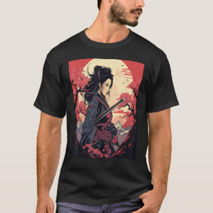 Camiseta Chica Samurai japonés retro vintage Sakura Cherry