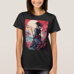 Camiseta Chica Samurai japonés retro vintage Sakura Cherry