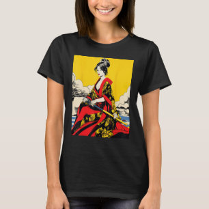 Camiseta Chica Samurai japonés retro vintage Sakura Cherry