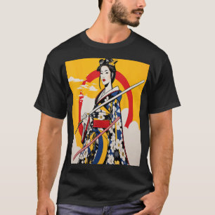 Camiseta Chica Samurai japonés retro vintage Sakura Cherry