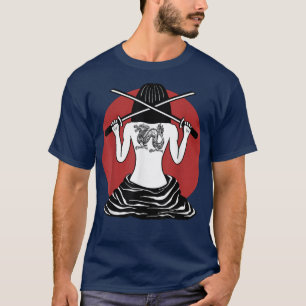 Camiseta Chica samurai japonés y cereza de Sakura vintage
