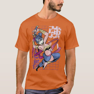Camiseta Chica samurai japonés y sakura vintage