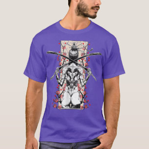 Camiseta Chica Samurai Japonés Y Vintage Sakura Cherry Bl