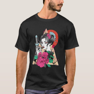 Camiseta Chica samurai japonesa Hannya Cherry Blossom Flowe