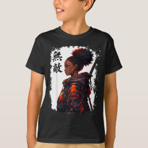 Camiseta Chica samurái negra anime guerrera afro africana