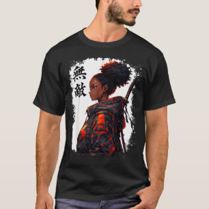 Camiseta Chica samurái negra anime guerrera afro africana