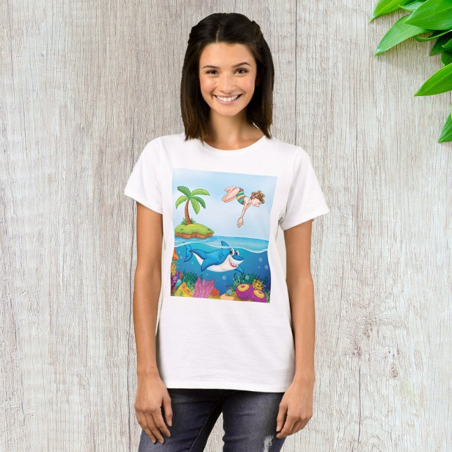 Camiseta Chica Se Sumerge En El Arrecife De Coral De Tiburó (Subido por el creador)