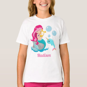 Camiseta Chica Sirena Cute Beach Cumpleaños Monograma Niños