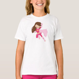 Camiseta Chica superhéroe, Chica lindo, pelo pardo, cabo ro