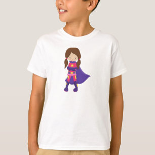 Camiseta Chica superhéroe, pelo pardo, Chica lindo, cabo pú