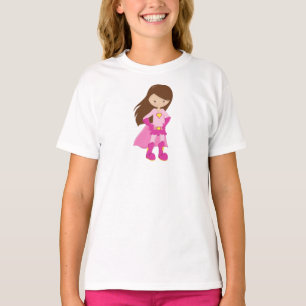 Camiseta Chica superhéroe, pelo pardo, Chica lindo, Cabo ro