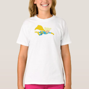 Camiseta Chica superhéroe, pelo rubio, héroe, cabo amarillo