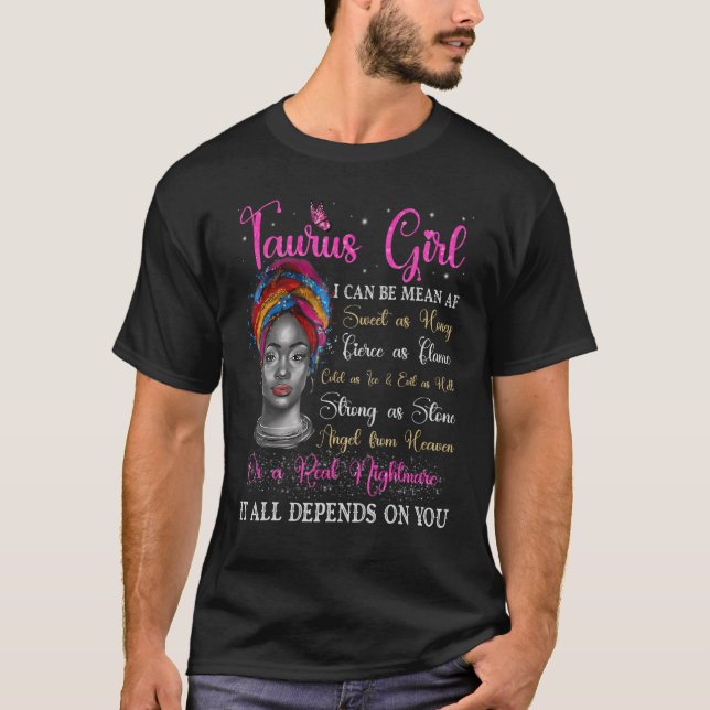 Camiseta Chica Tauro Reina Negra Zodiac Nacimiento AfroNatu (Anverso)