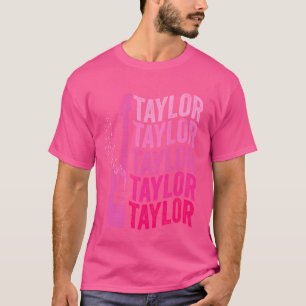 Camiseta Chica Taylor Nombre Groovy Niños De Color Rosa Hom