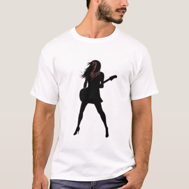 Camiseta Chica tocando guitarra T-Shirt Rock N Roll Fiesta (Anverso)