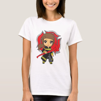 Camiseta Chica trigueno del bombero de Kawaii -