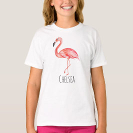 Camiseta Chica Tropical Watercolor Flamingo y Nombre