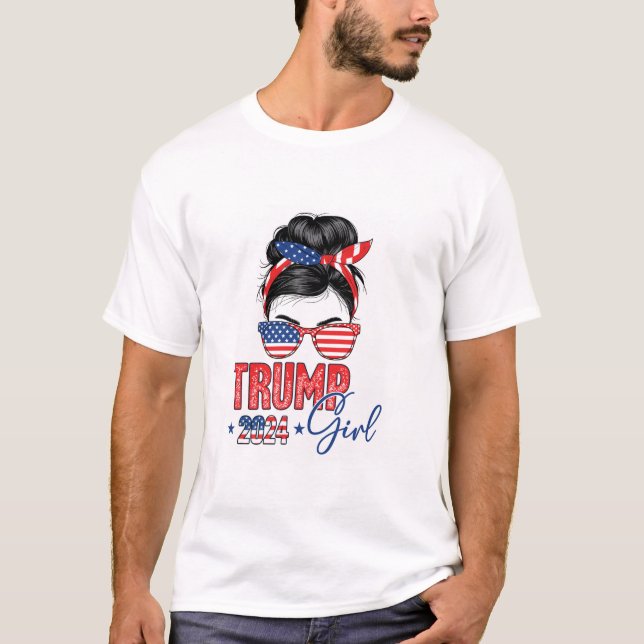 Camiseta Chica Trump divertido moño desordenado (Anverso)