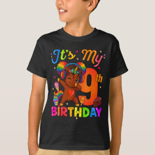 Camiseta Chica Unicornio Afro cumpleaños 9 cabello natural 