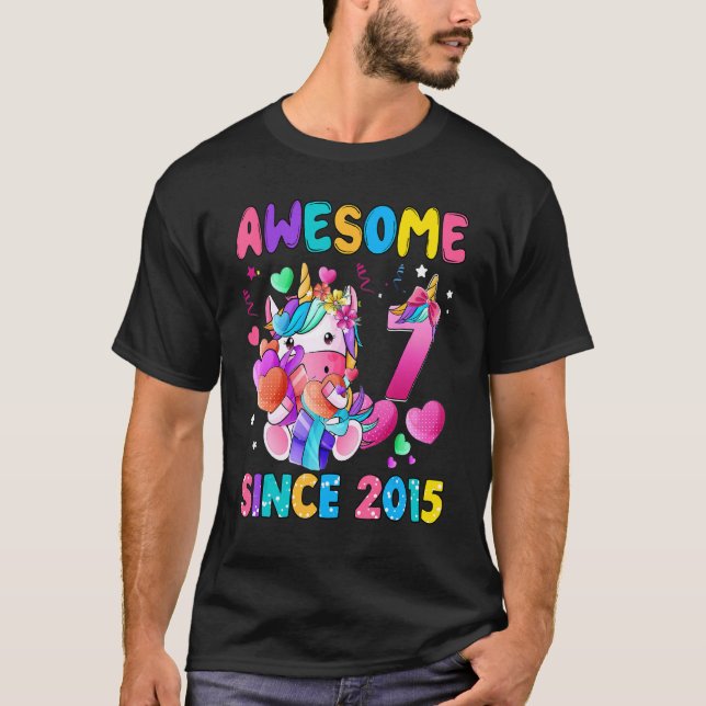 Camiseta chica unicornio de 7 años de edad asombrosa (Anverso)