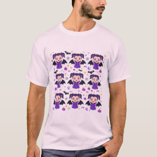 Camiseta Chica vampiro linda patrón púrpura de Halloween