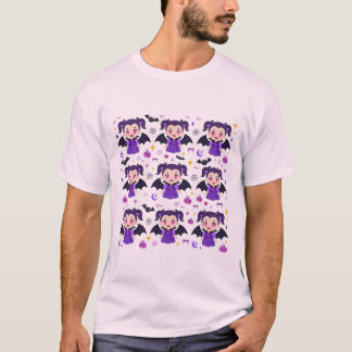 Camiseta Chica vampiro linda patrón púrpura de Halloween