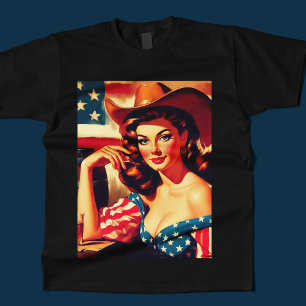 Camiseta Chica vaquera estadounidense retro pinup