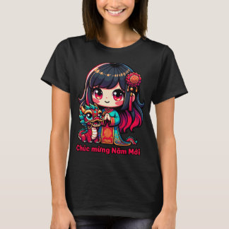 Camiseta Chica vietnamita de Año Nuevo y dragón rojo