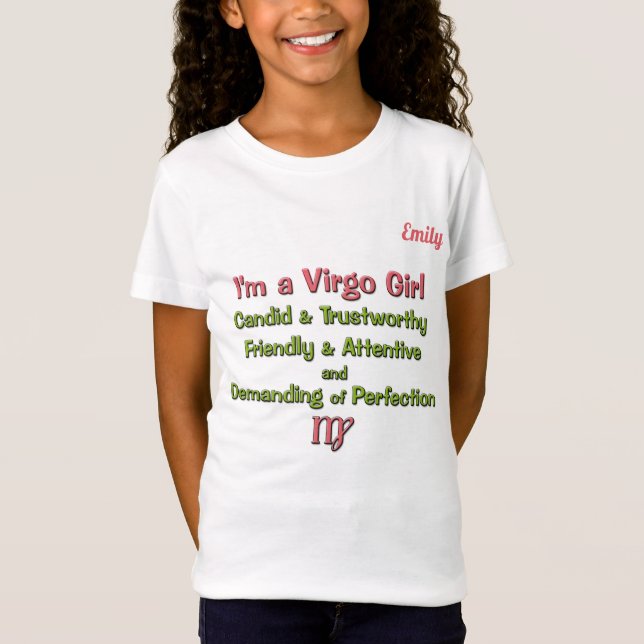 Camiseta Chica Virgo Zodiac rosa y verde con nombre (Anverso)