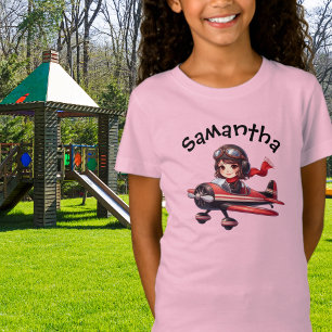 Camiseta Chica Vuela Avión Antiguo Rosa Femenino