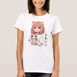 Camiseta Chica y gato japonés anime