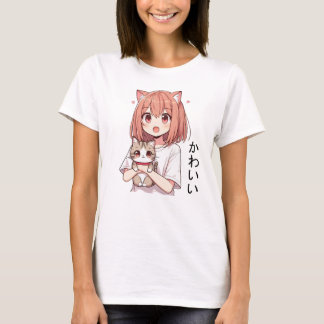 Camiseta Chica y gato japonés anime