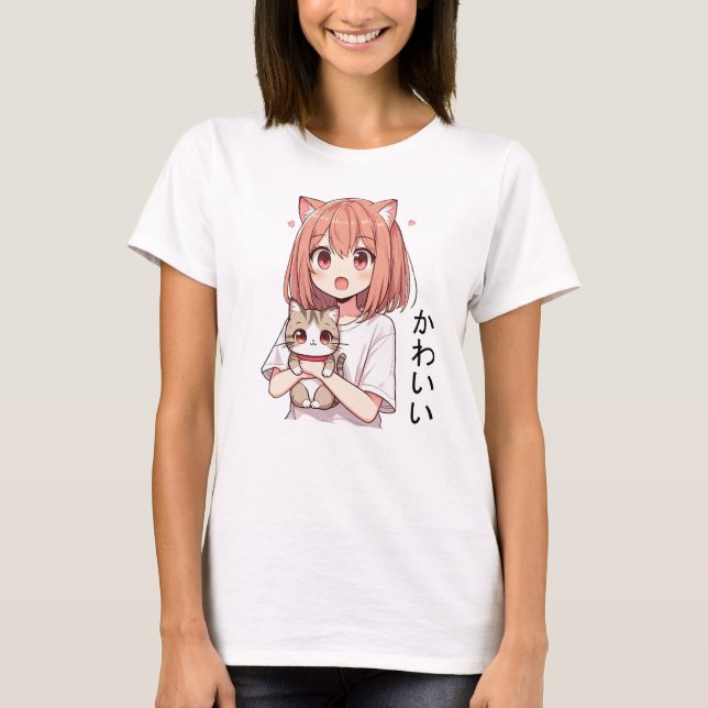 Camiseta Chica y gato japonés anime