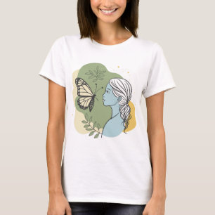 Camiseta Chica y mariposa. Gentil y romántico