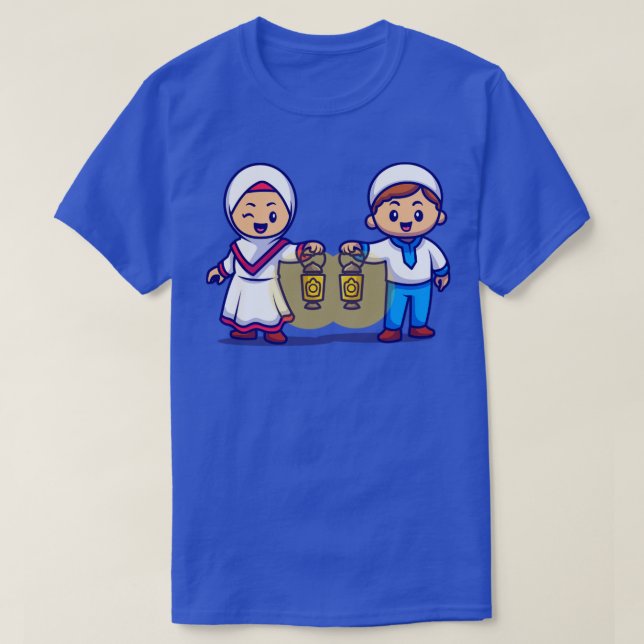 Camiseta Chica Y Niño Moslem Traen Lámpara Linterna Cartoto (Diseño del anverso)