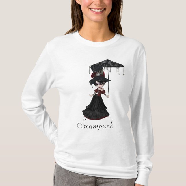 Camiseta Chica y parasol lindos del gótico de Steampunk del (Anverso)