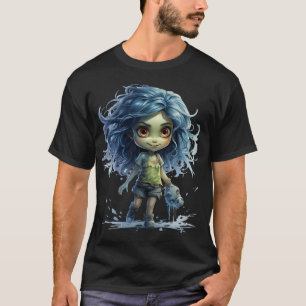 Camiseta Chica Zombie Linda con Pez Monstruo Kawaii Horror