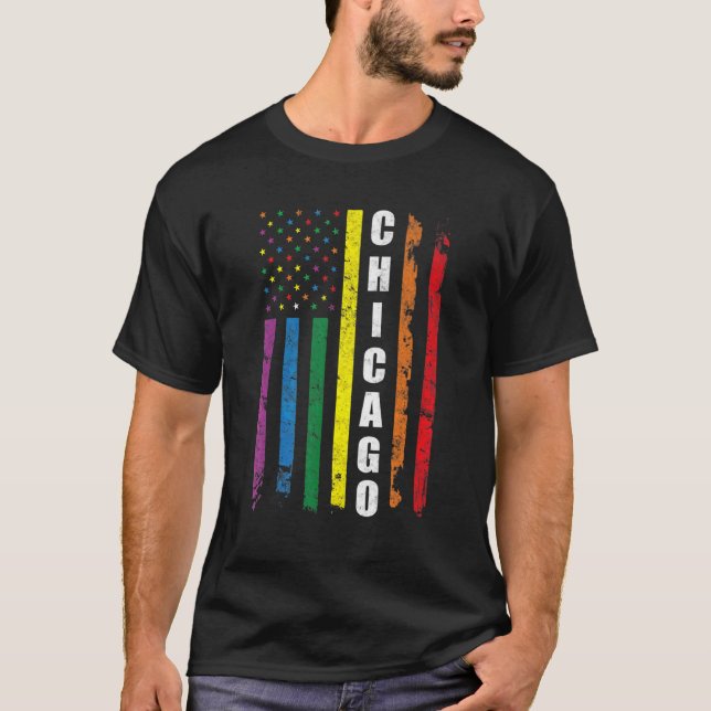 Camiseta Chicago Bandera Estadounidense Rainbow Gay Lgbt Or (Anverso)