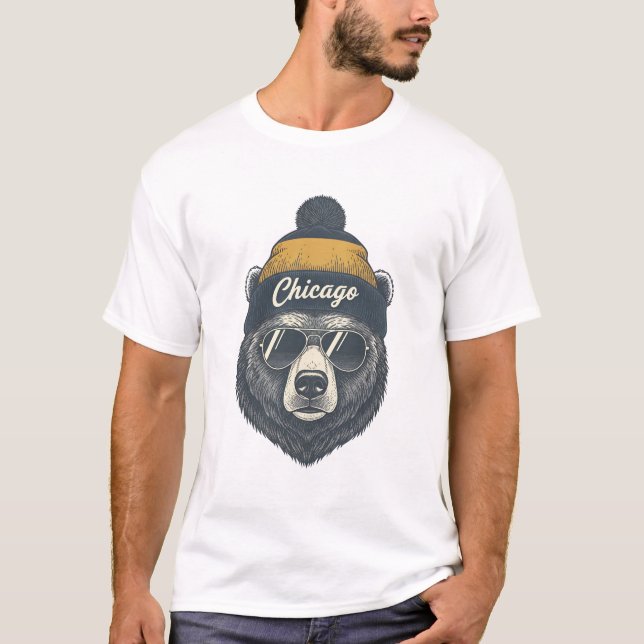 Camiseta Chicago Bear Beanie Tee Gift for Men Winter Wear (Anverso)