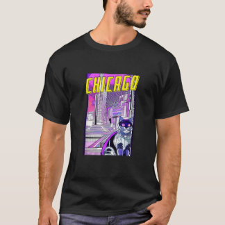 Camiseta Chicago Cat Retro Anime Cityscape Illinois USA Vin