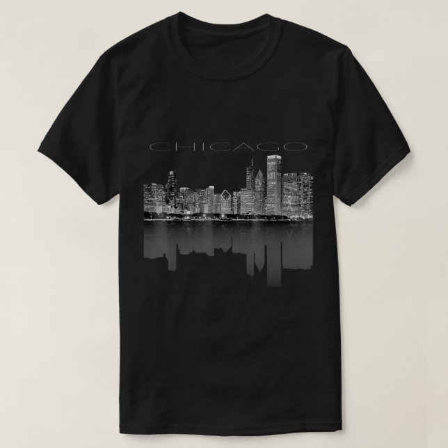 Camiseta Chicago City Skyline Lights at Night T shirt396 (Diseño del anverso)