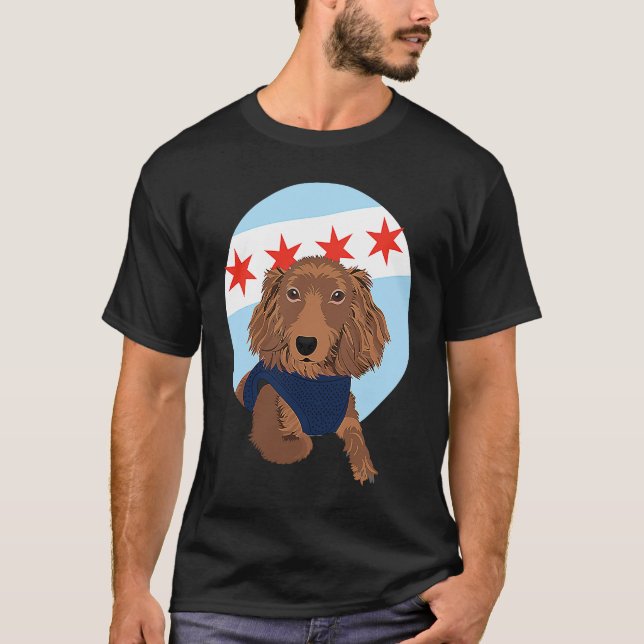 Camiseta Chicago Flag Dachshund  1 (Anverso)
