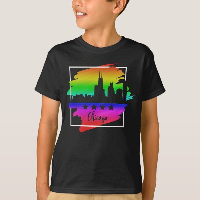 Camiseta Chicago Flag Skyline LGBT Gay Pride Parade (Anverso)