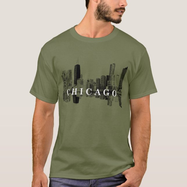 Camiseta Chicago, horizonte de Illinois en negro (Anverso)