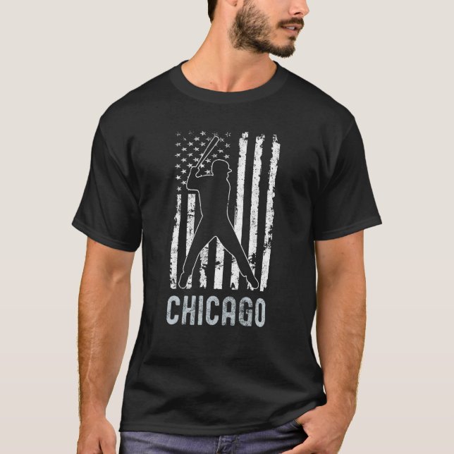 Camiseta Chicago Illinois American Flag Baseball Weathered (Anverso)