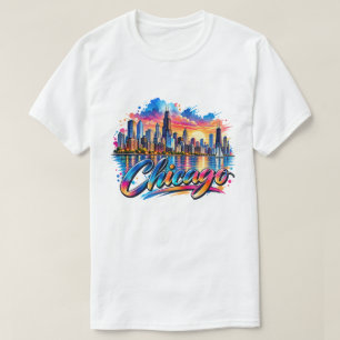Camiseta Chicago Illinois, Silueta de Chicago al Atardecer