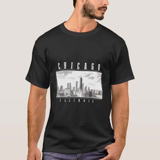Camiseta Chicago Illinois Skyline Pride Black White Chicago (Anverso)